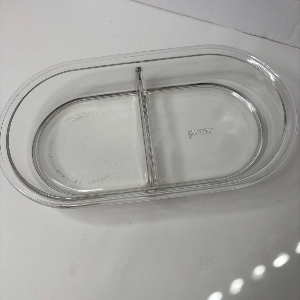 Vintage Pyrex 8301 Clear Glass Divided Casserole Dish 1.5 Quart 12.5" Made USA